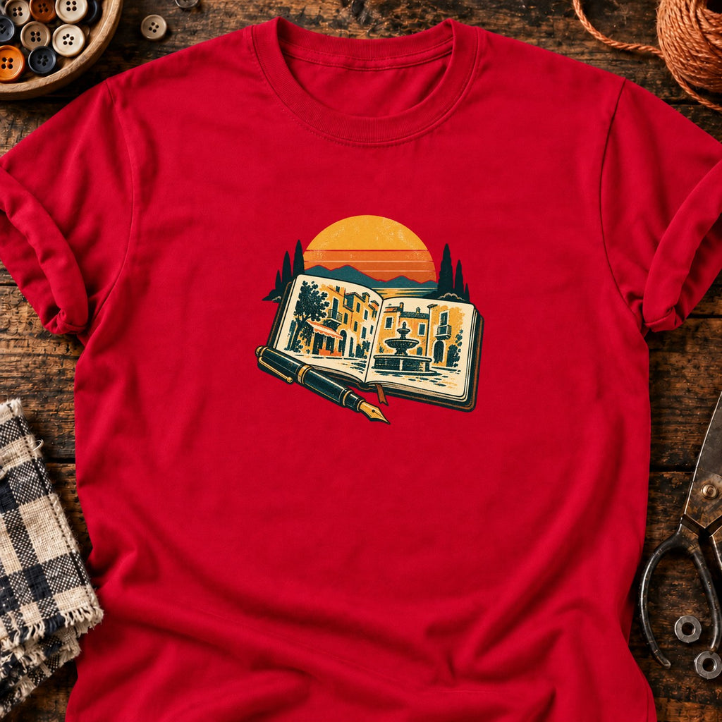 T-shirt Carnet de croquis urbains, coloris rouge