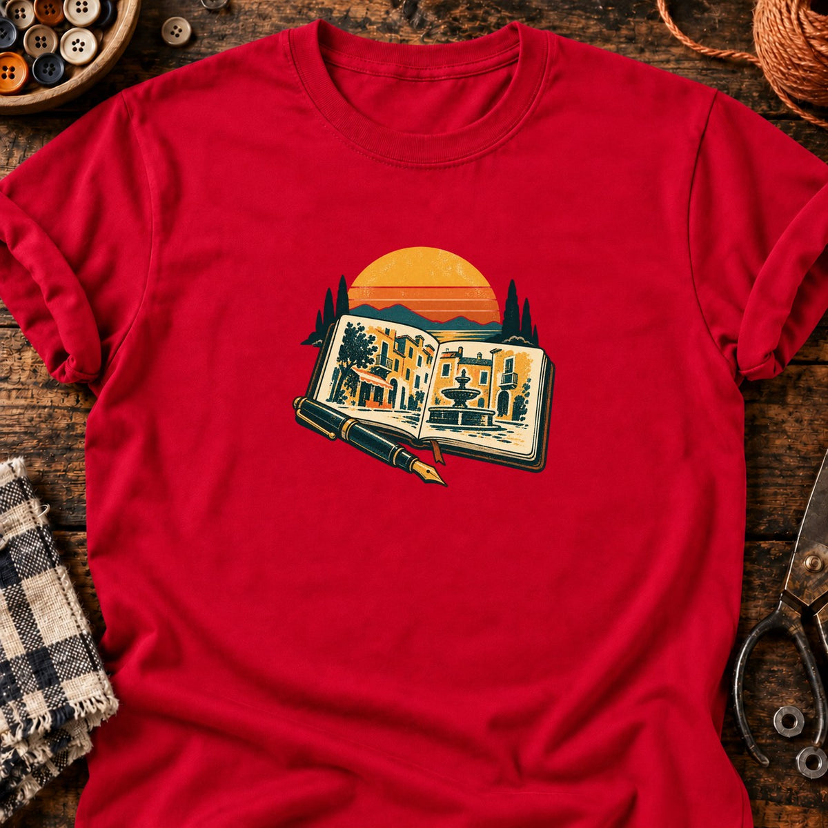 T-shirt Carnet de croquis urbains, coloris rouge