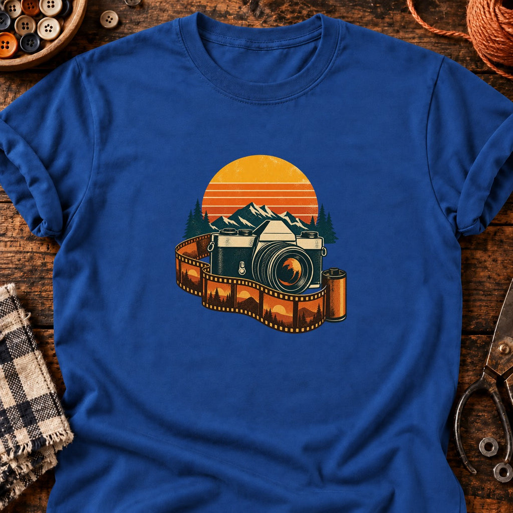 T-shirt Appareil photo vintage et pellicule, coloris bleu roi