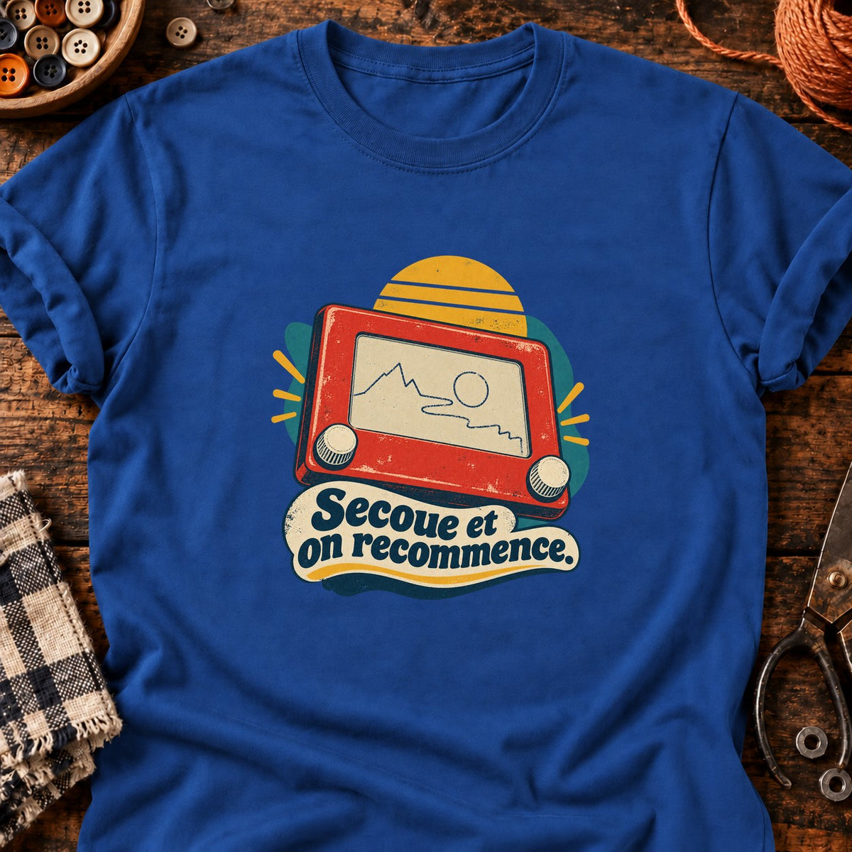 Jeu de dessin mécanique rétro — T-shirt bleu roi