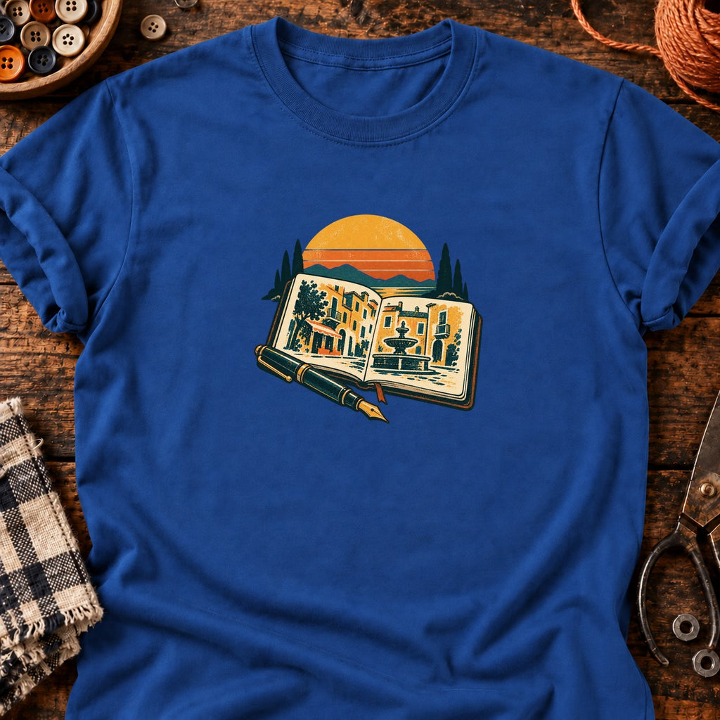 T-shirt Carnet de croquis urbains, coloris bleu roi