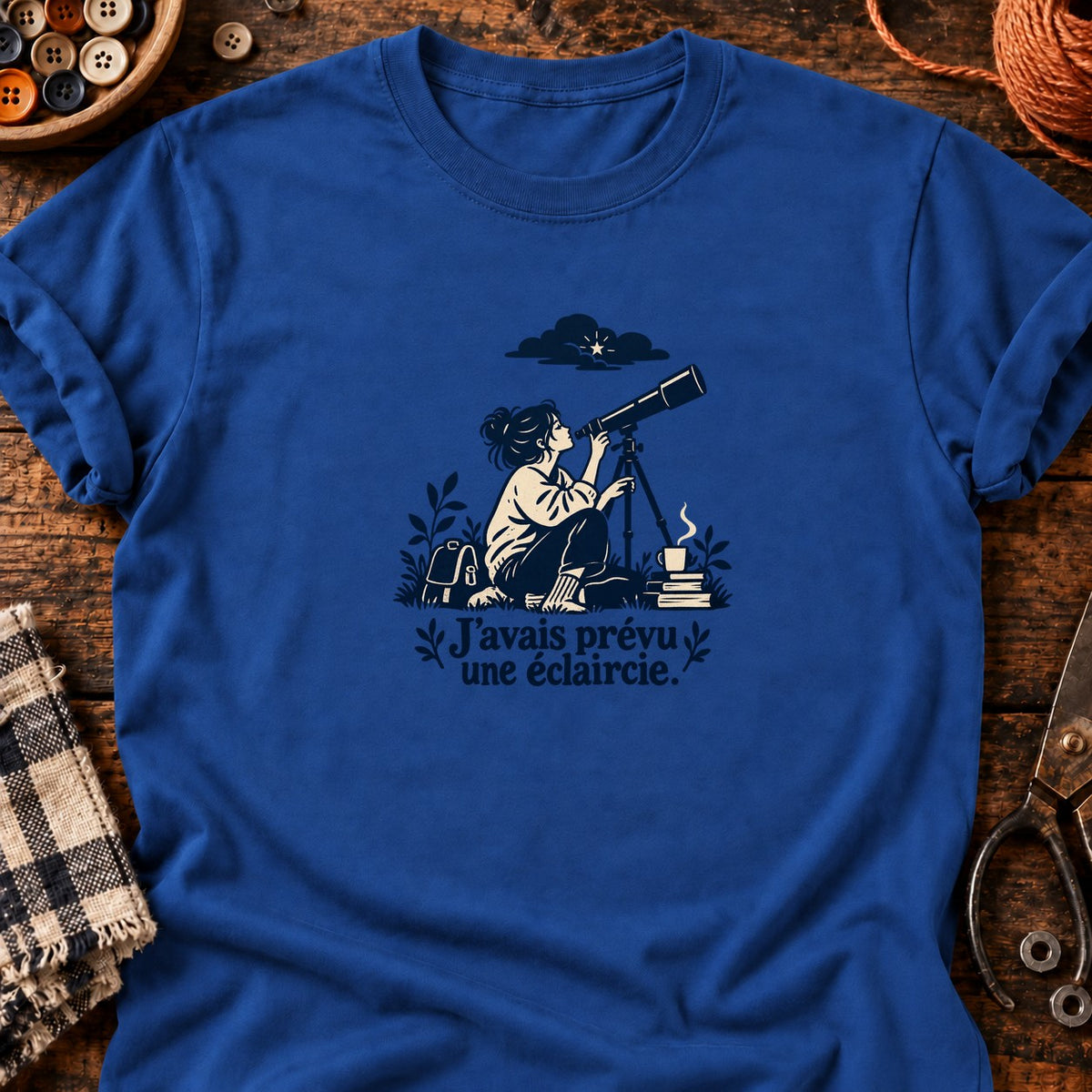 Astronome — J’avais prévu une éclaircie — T-shirt bleu roi