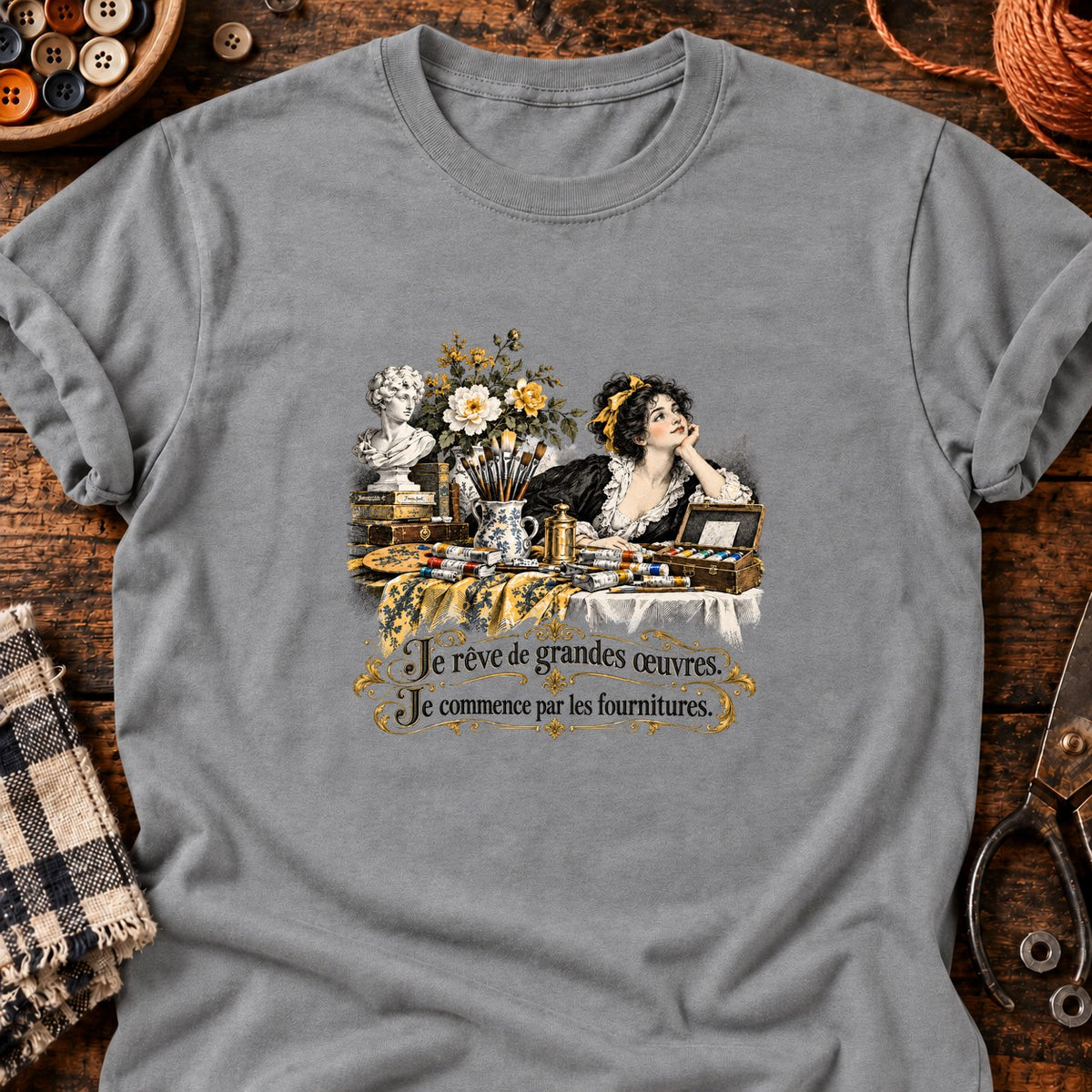 Je rêve de grandes œuvres — T-shirt gris chiné