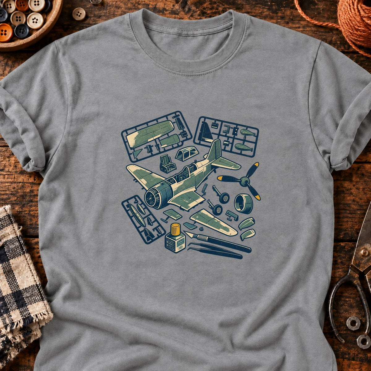Avion en kit linogravé — T-shirt gris chiné