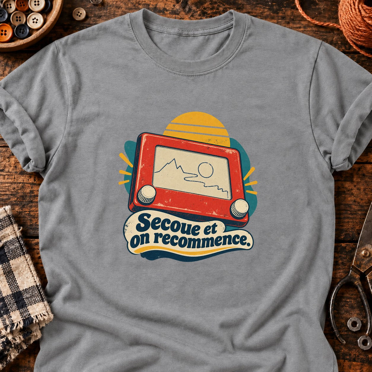 Jeu de dessin mécanique rétro — T-shirt gris chiné