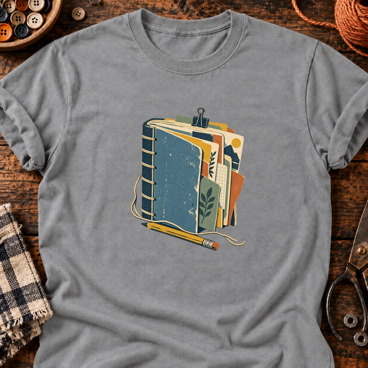 Carnet relié vintage — T-shirt gris chiné