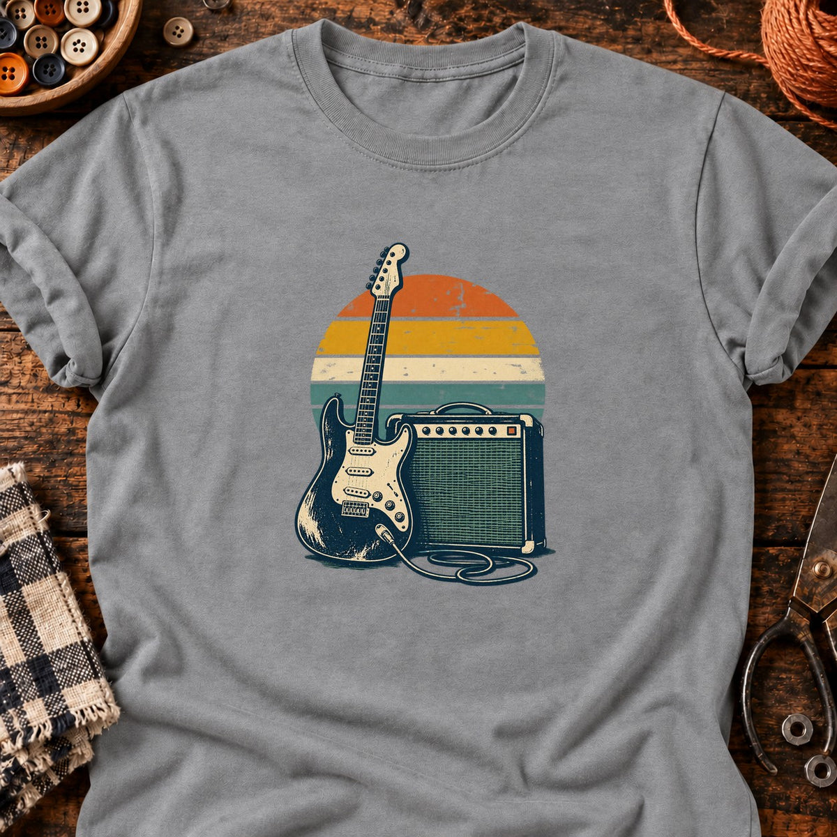 Guitare et ampli rétro — T-shirt gris chiné