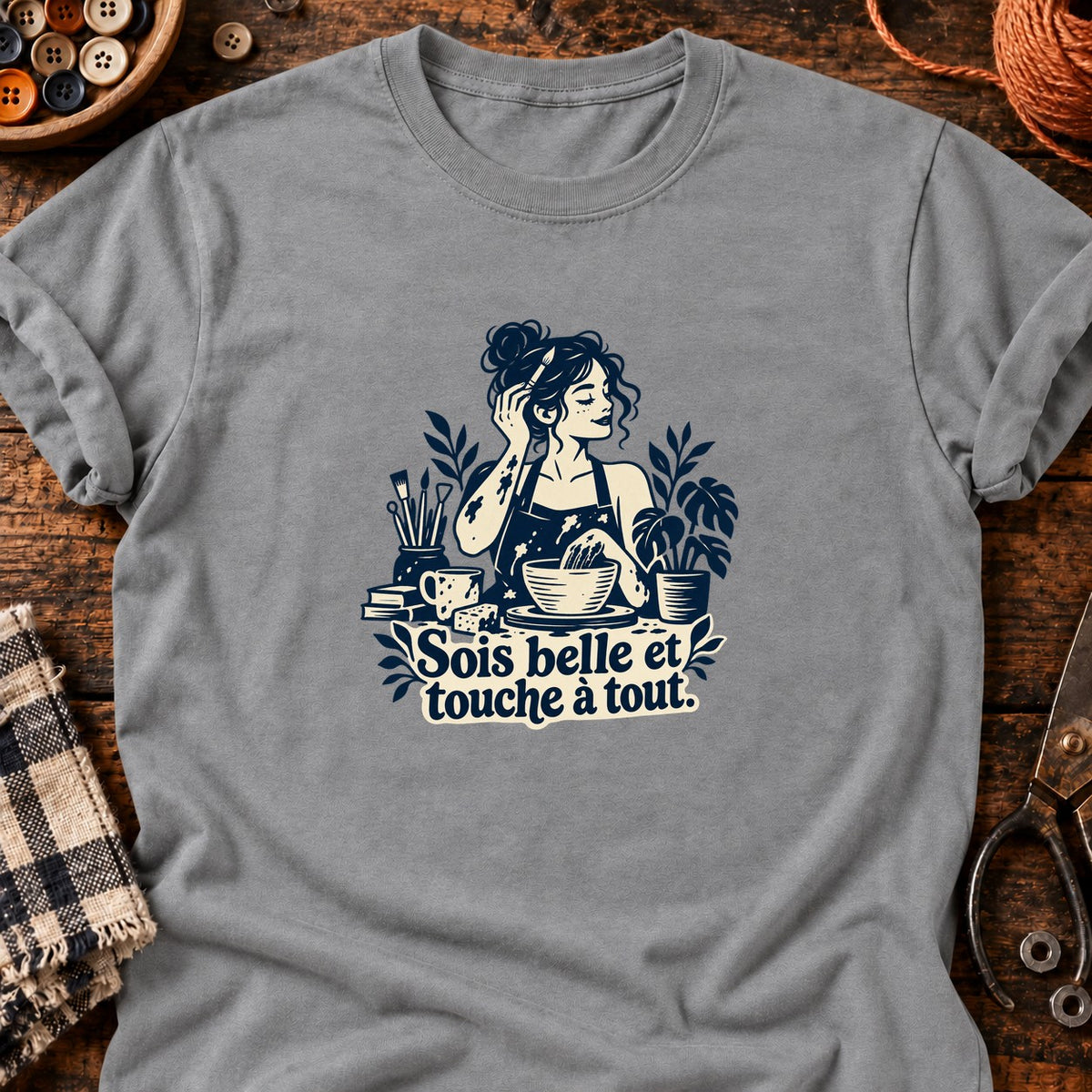 Sois belle et touche à tout — T-shirt gris chiné