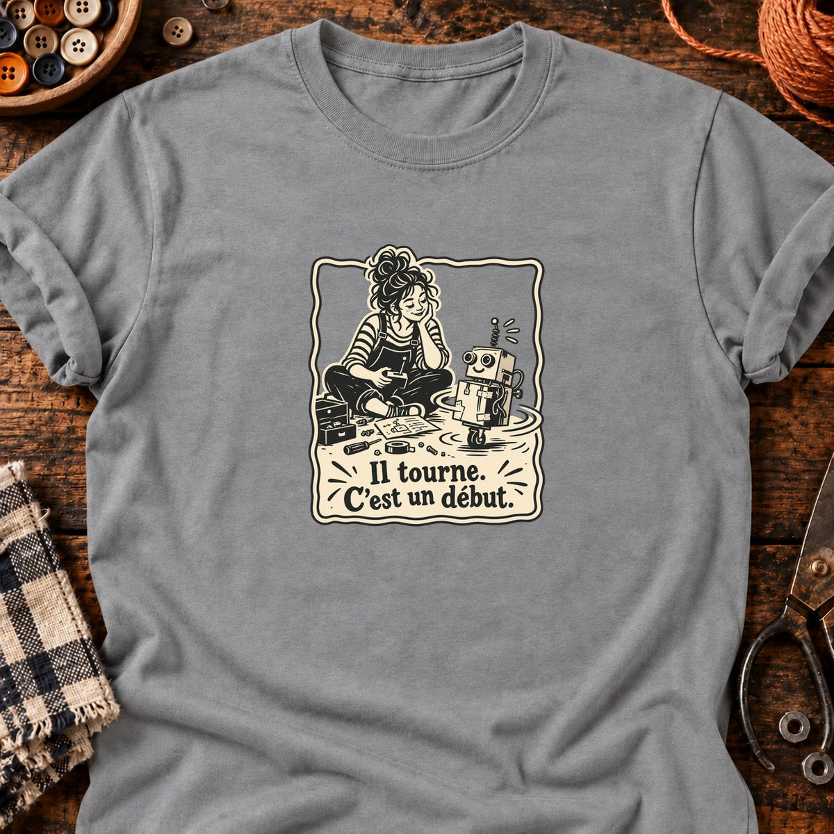 Robot qui tourne en rond — T-shirt gris chiné