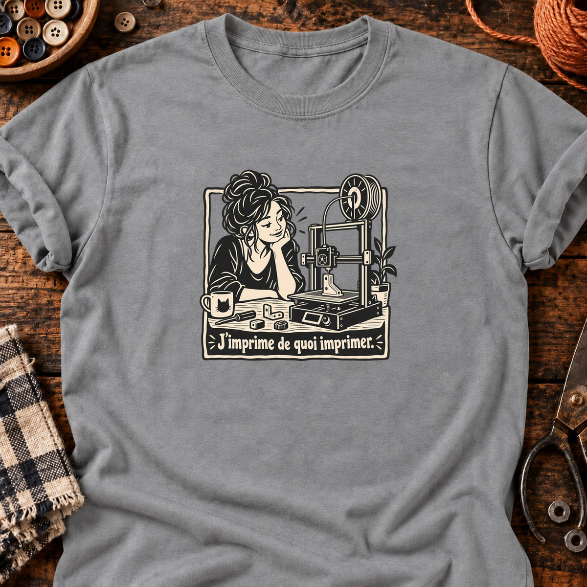 Femme et imprimante 3D J’imprime de quoi imprimer — T-shirt gris chiné