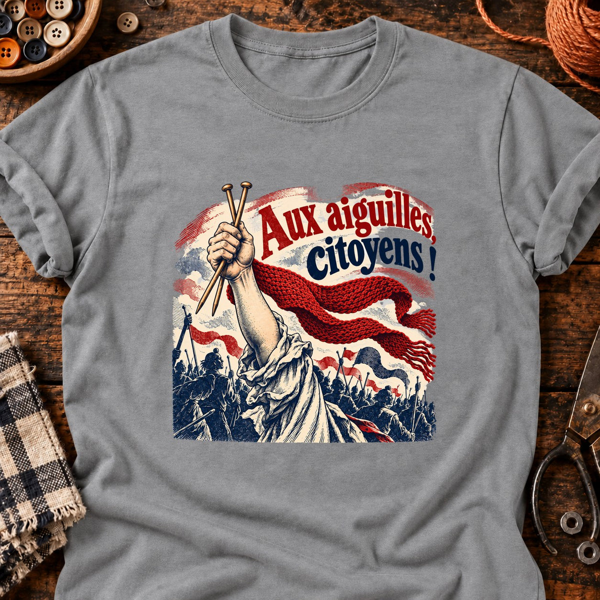 Aux aiguilles citoyens — T-shirt gris chiné