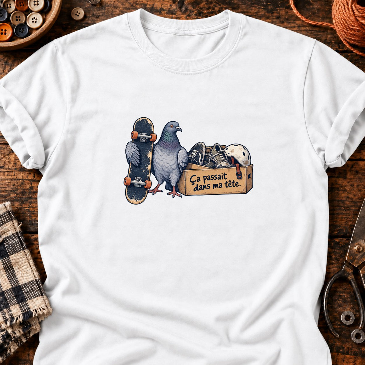 Skate et chaussures usées — T-shirt blanc