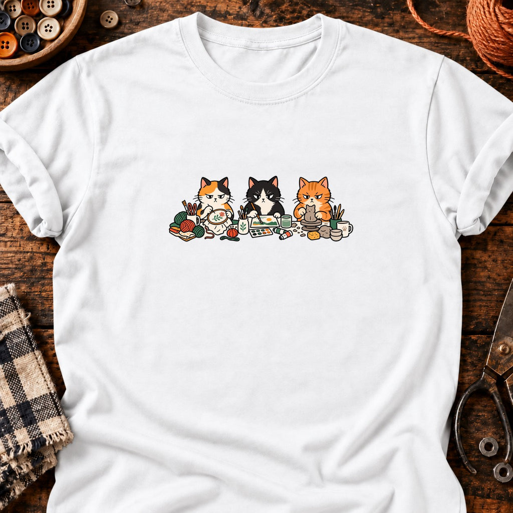 Chats artistes sérieux — T-shirt blanc