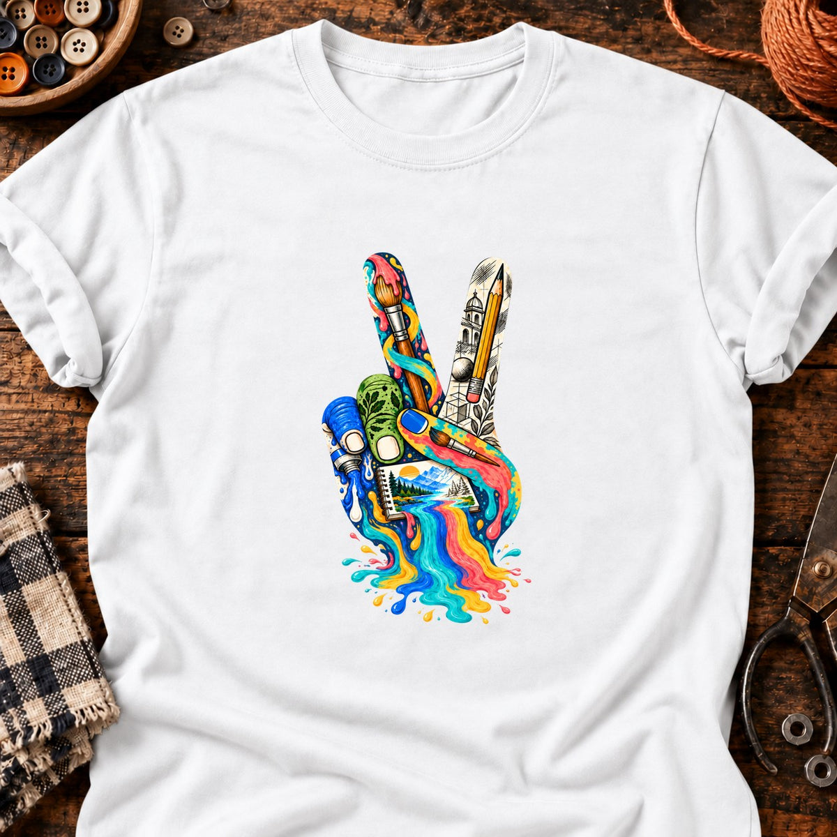 V peinture — T-shirt blanc