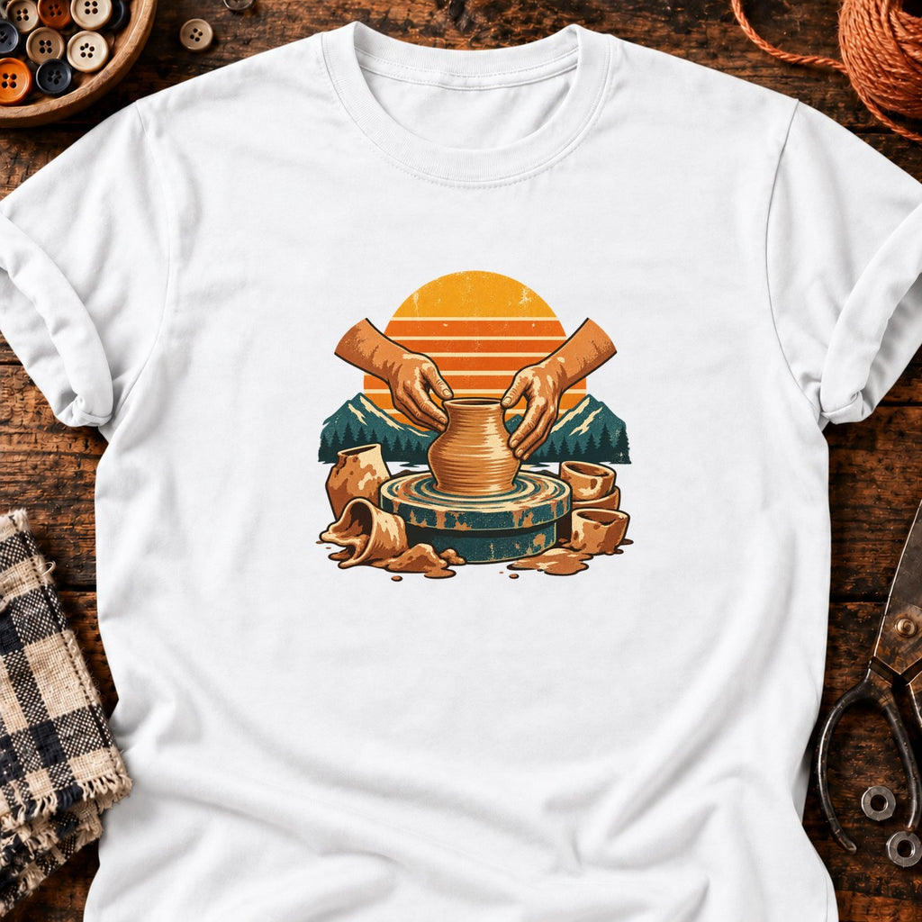T-shirt Modelage d'argile sur tour de potier, coloris blanc