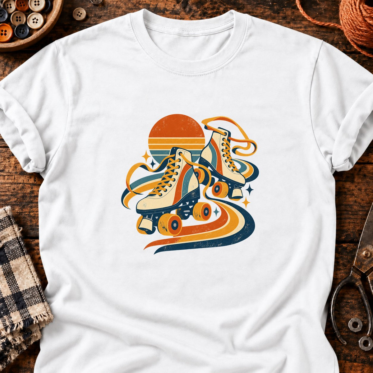 Patins à roulettes rétro géométriques — T-shirt blanc