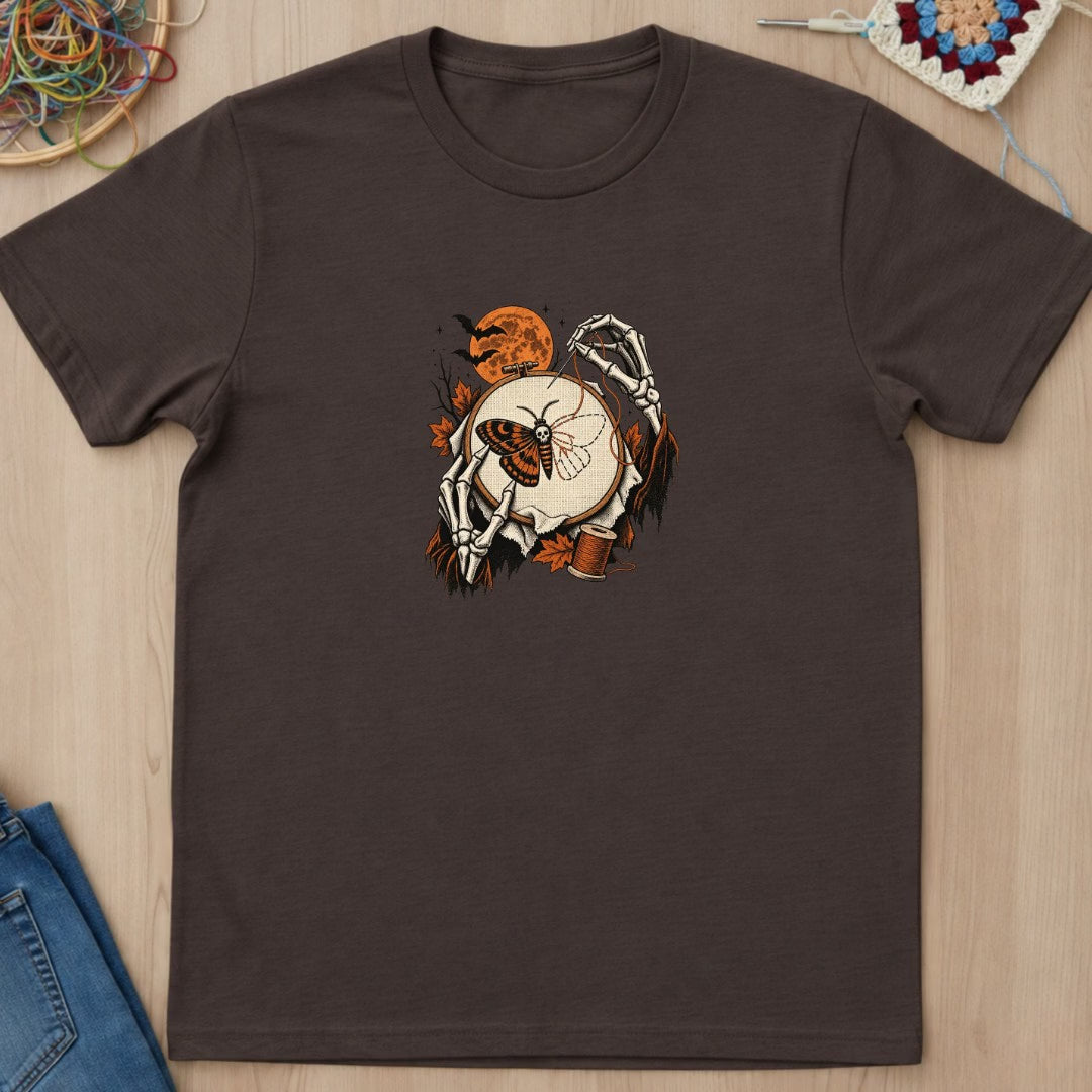 Skeleton Hand Embroidery Moth T-Shirt — video
