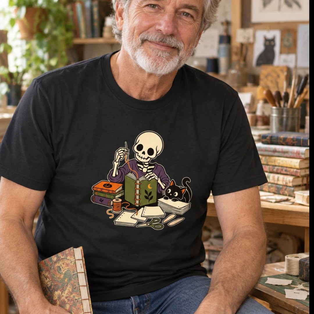 Skeleton bookbinding Halloween T-Shirt — video