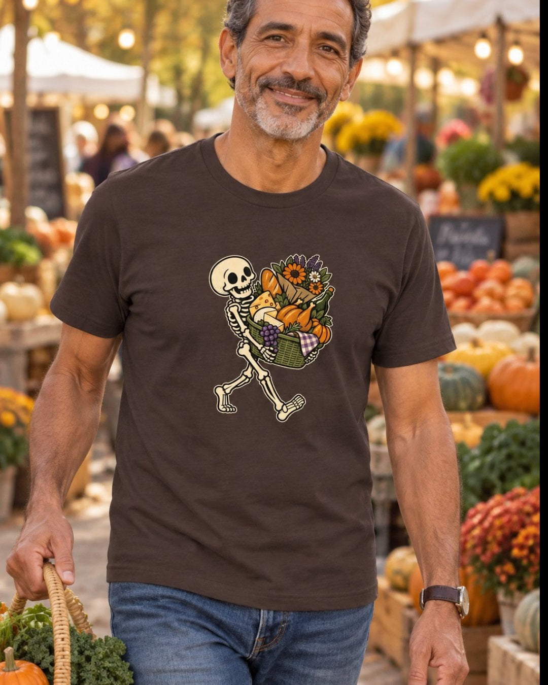 Skeleton Market Basket Halloween T-Shirt — video