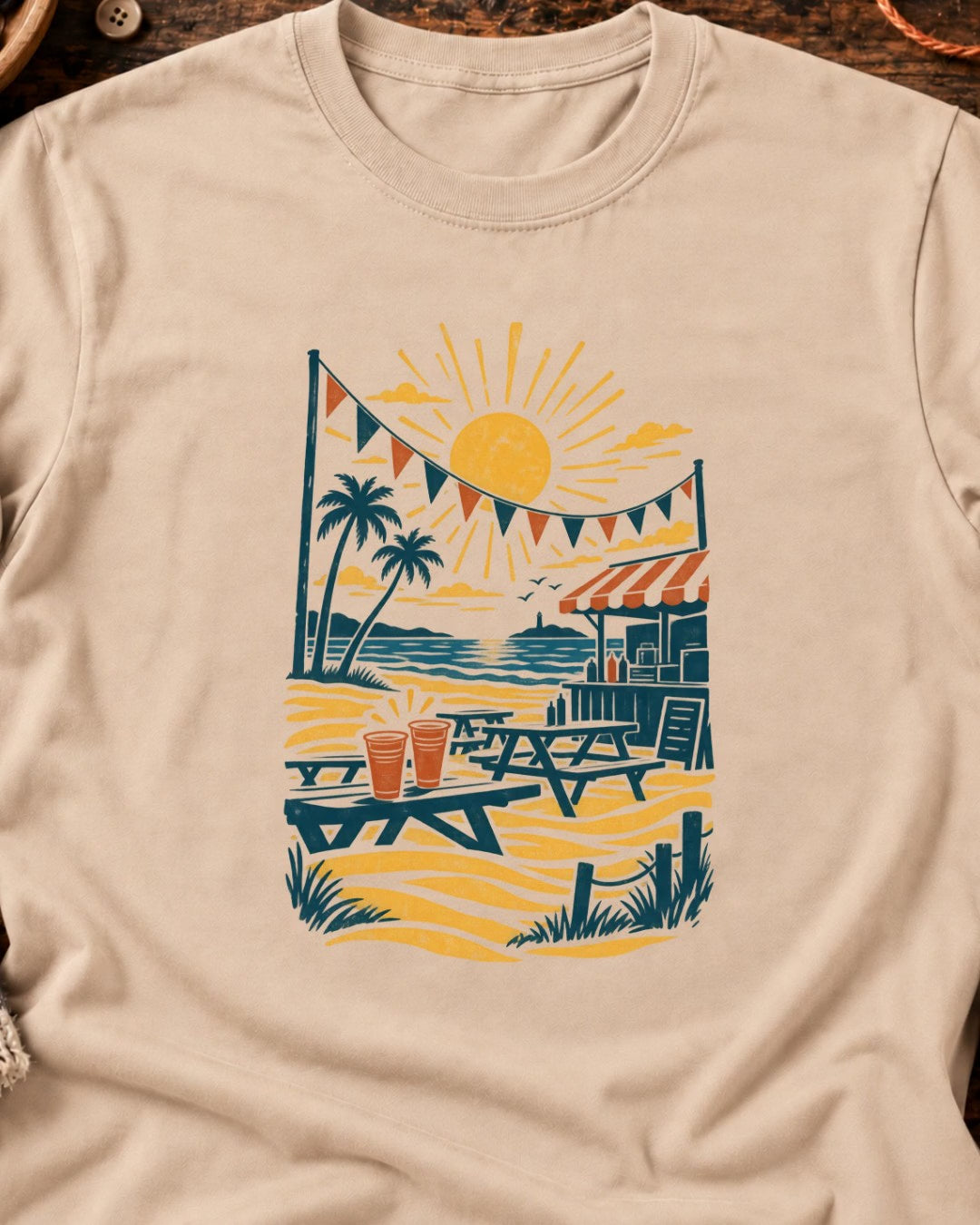 Plage et buvette en linogravure T-Shirt — video