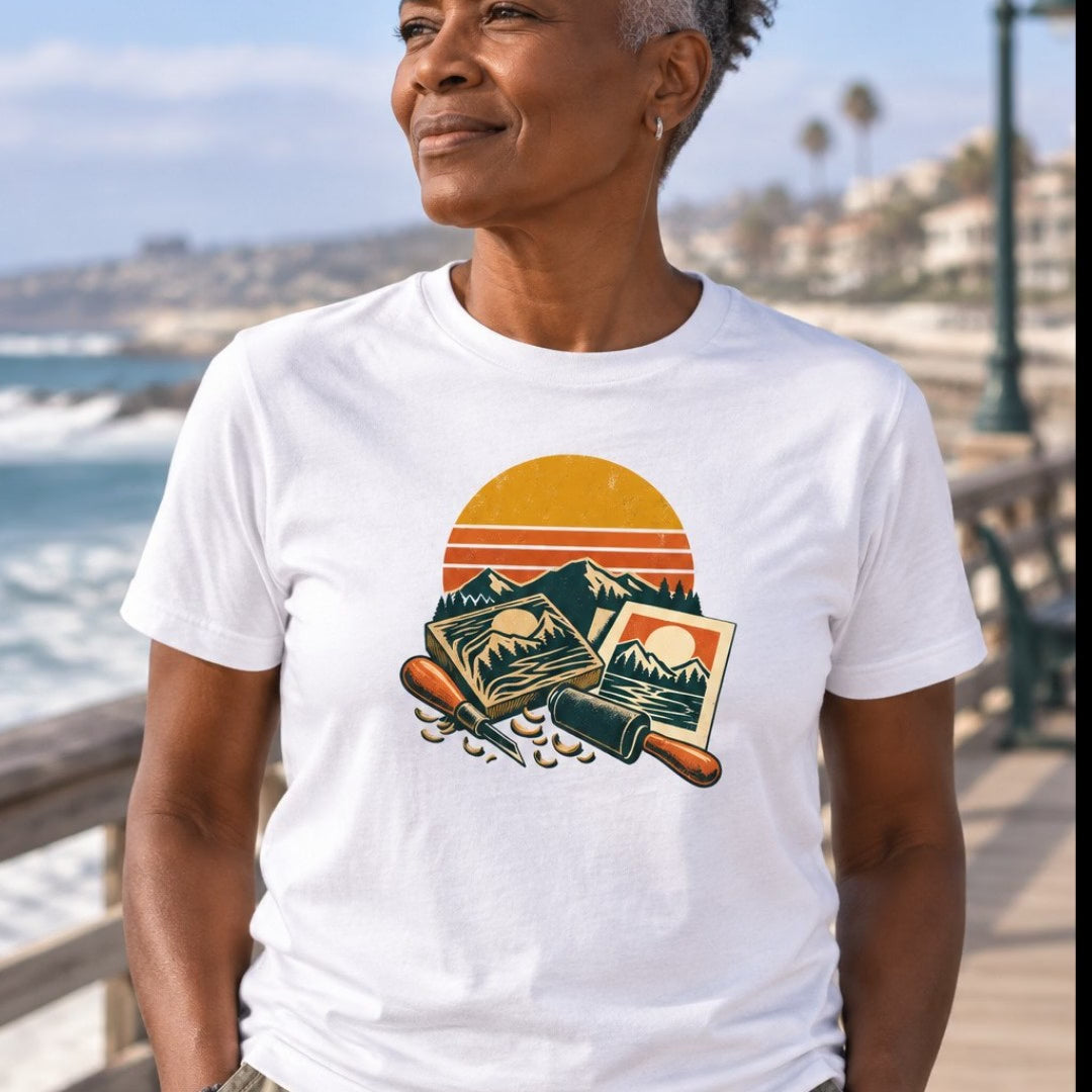 Kit de linogravure paysage coucher de soleil T-Shirt — video