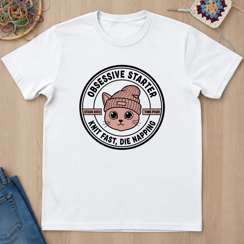 Cat Stamp Knit Fast Die Napping T-Shirt